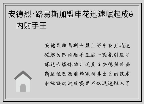 安德烈·路易斯加盟申花迅速崛起成队内射手王